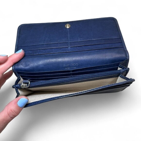 Jimmy Choo Navy Blue Long Leather Wallet with Silver Star Studs - Picture 6 of 16